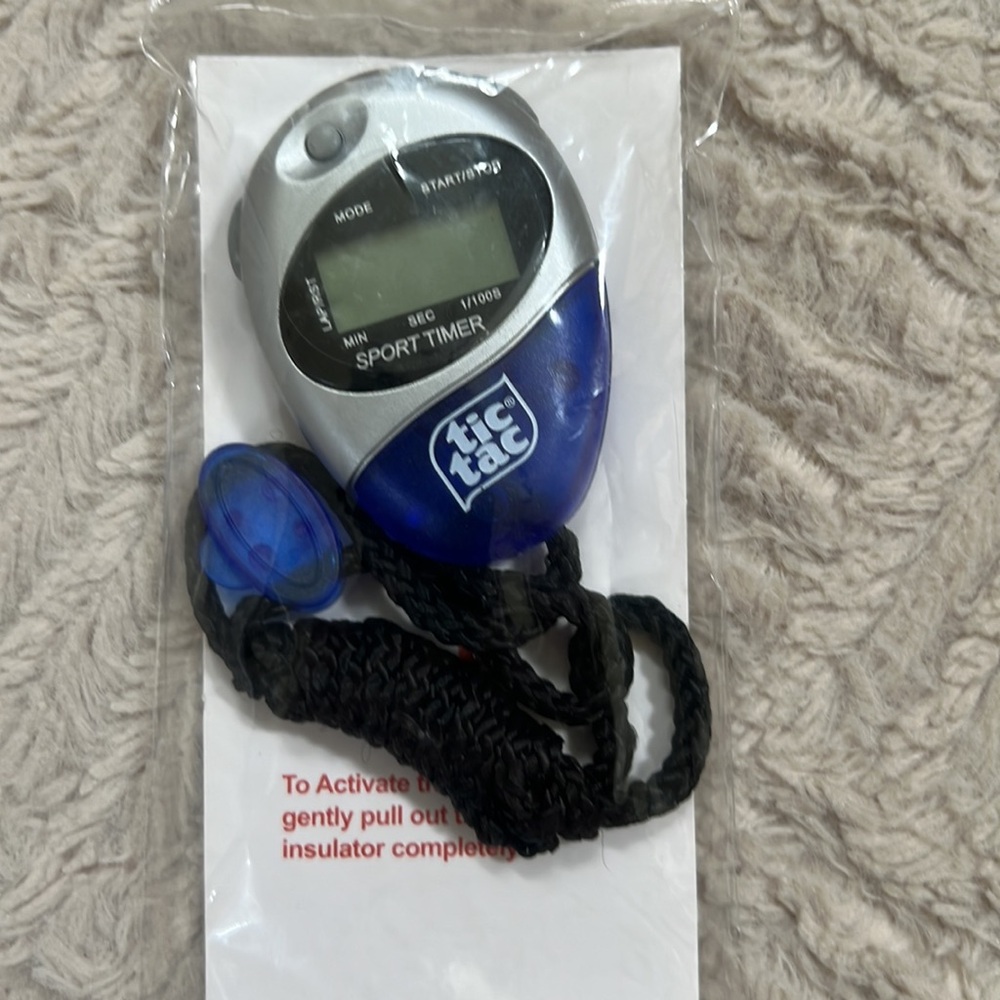 TIC TAC Sports Watch Sport Timer With 39” Cord Brand New, Sealed Blue Stop Watch